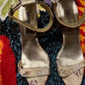 Manolo Blahnik Metallic and Cream Heels